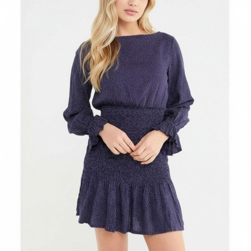 Urban Outfitters Leandra Smocked Waist Mini Dress Women Medium Blue Polka Dot